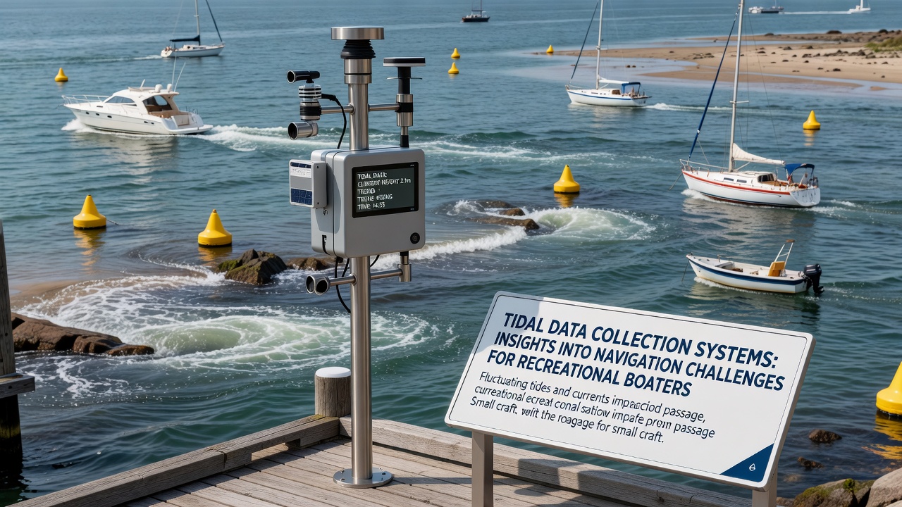 Close-up view of inlet sensors recording tidal current data and water level variations throughout daily cycles